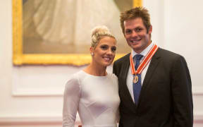 Former All Blacks captain, Richie McCaw and partner, Gemma Flynn, after he was awarded the the ONZ for services to New Zealand by the the Governor General, Lt Gen the Rt Hon Sir Jerry Mataparae, Government House, Wellington, New Zealand. Thursday, 14 April, 2016.