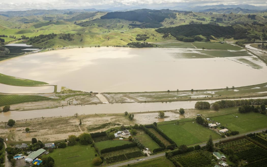 Flooding seen from the air just outside of Te Karaka, near Gisborne.