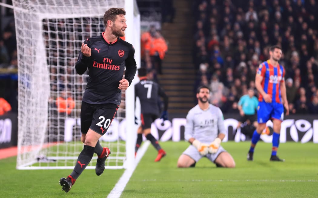 Arsenal's Shkodran Mustafi celebrates a goal.