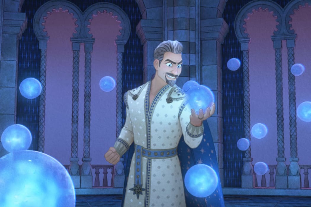 Still from the 2023 animated film Wish showing King Magnifico (voiced by Chris Pine)