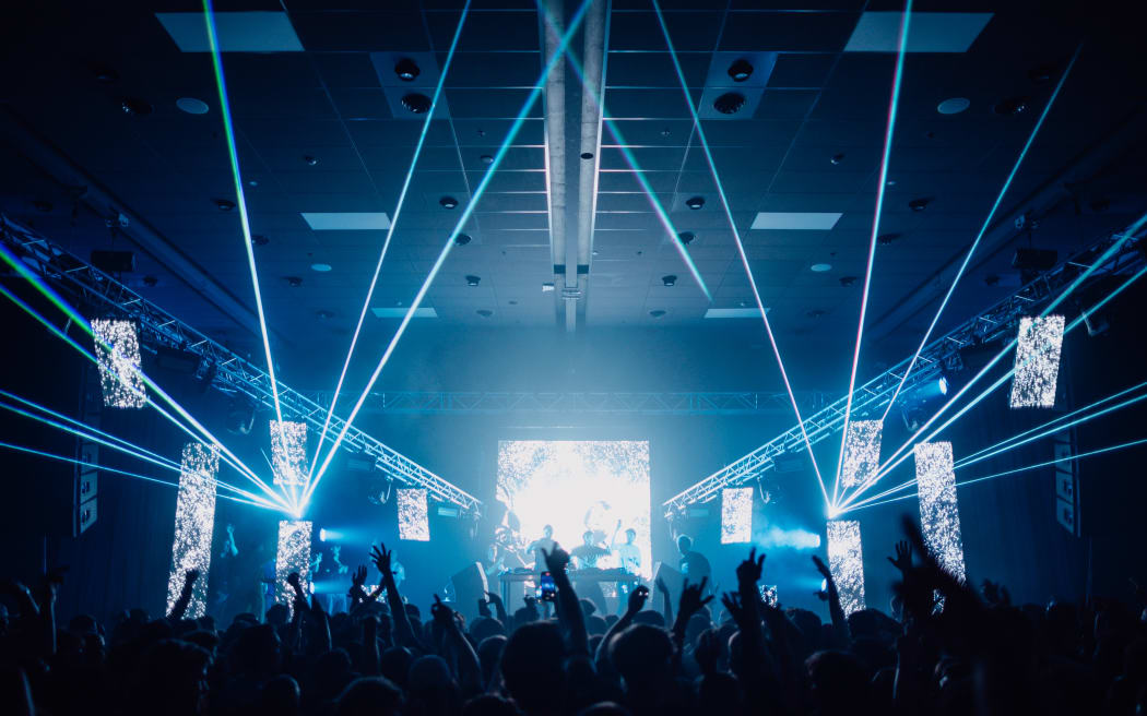 Camo and Krooked's set at the Immersion warehouse rave at Shed 6, Wellington on 24 May 2024.