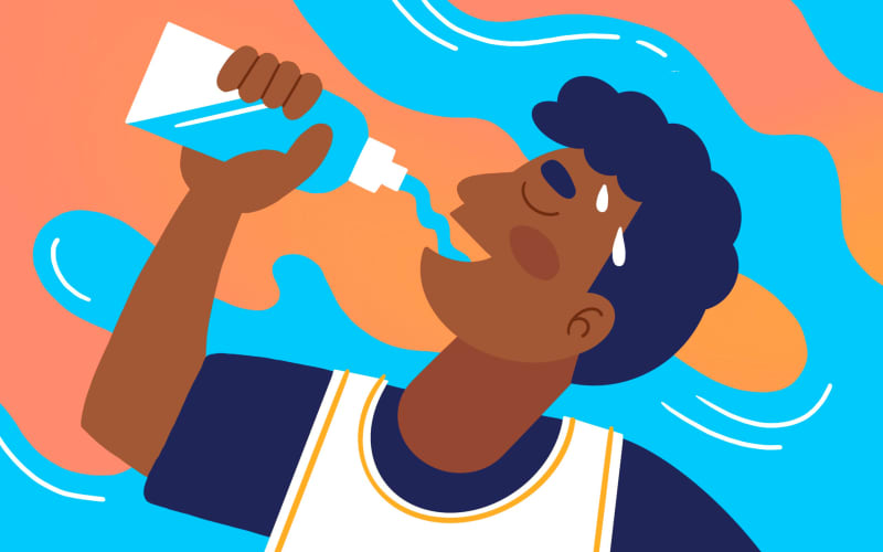 Stylised illustration of kid drinking from water bottle