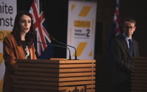 Prime Minister Jacinda Ardern and Director-General of Health Ashley Bloomfield at the post-Cabinet media conference on 8 June, 2020.