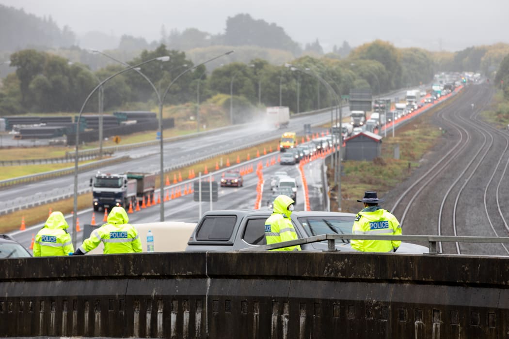 The Covid-19 checkpoint at Mercer, south of Auckland.
