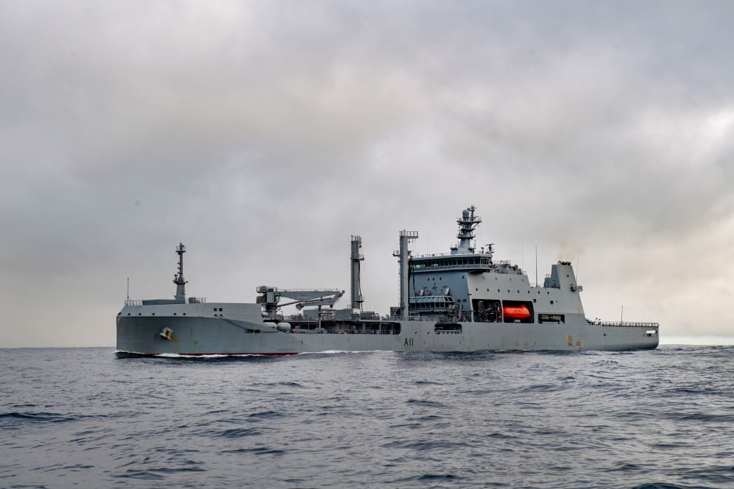 HMNZS Aotearoa arrives in New Plymouth.