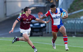 Moana Pasifika winger Solomon Alaimalo  - Super Rugby Paciﬁc - Moana Pasiﬁka v Highlanders at North Harbour Stadium, Auckland - on Friday  28th  February  2025.
Photo credit: Brett Phibbs / www.photosport.nz