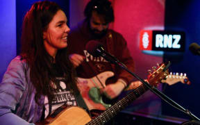 Mel Parsons visits Radio New Zealand's Auckland studio for a Music 101 performance in June 2025.