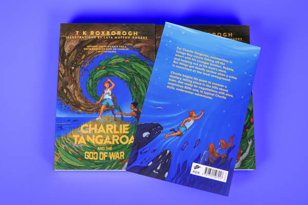Sarah-Louise Crawford designed 'Charlie Tangaroa and the God of War' by T K Roxborogh.