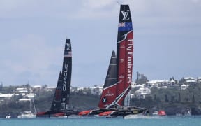 Team New Zealand in their first race of the America's Cup final.