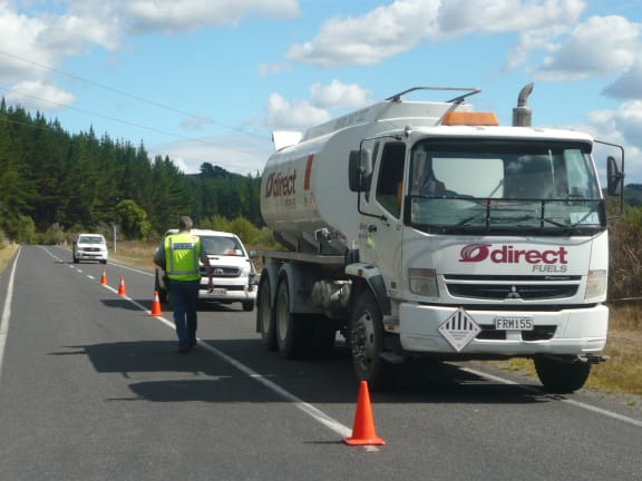 The police checkpoint on Tirohanga Rd, near the scene of the shooting.