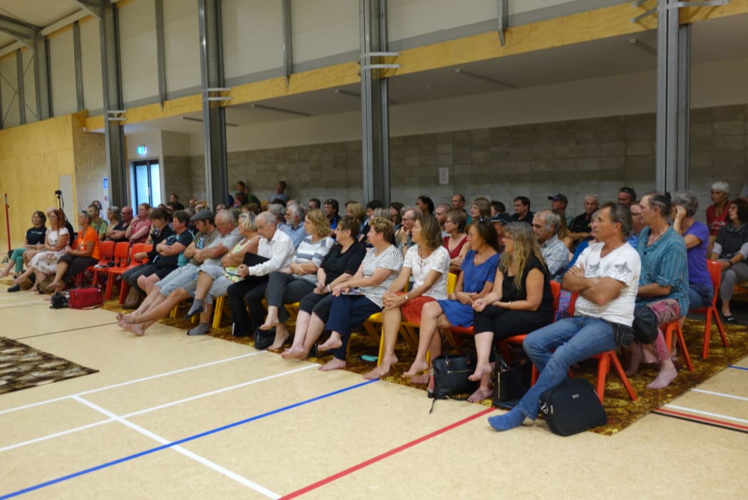 Golden Bay residents at a meeting to discuss the ongoing repairs to damage caused by Cyclone Gita.
