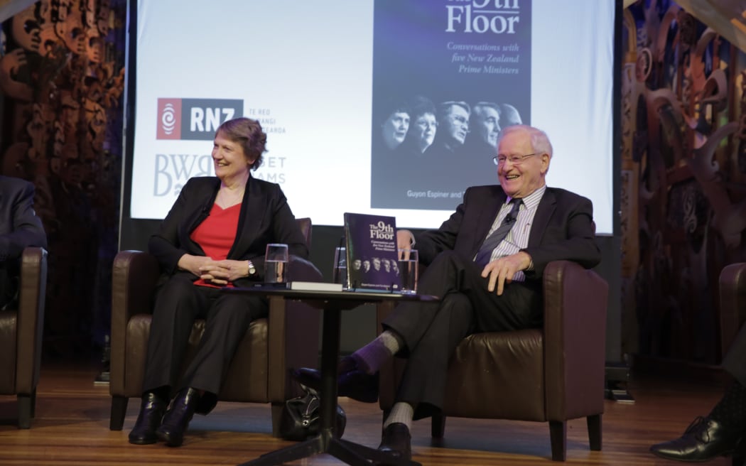 Long-serving Prime Ministers Helen Clark and Jim Bolger at the launch of The 9th Floor book