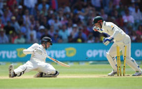 Mitchell Santner is stumped by Australian wicketkeeper Peter Nevill during day 3 of the 3rd cricket test match between New Zealand Black Caps and Australia