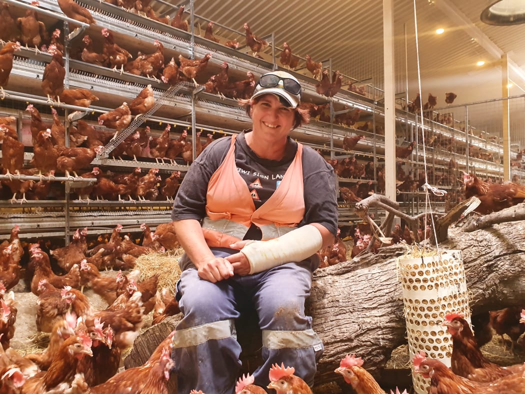 Henergy chicken keeper Brenda Edmeades with her girls