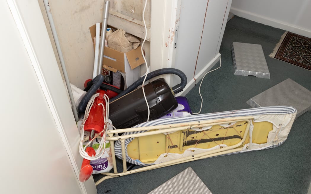 An image from the Khandallah house where 79-year-old Helen Gregory was killed, shown at the trial of Julia Deluney.