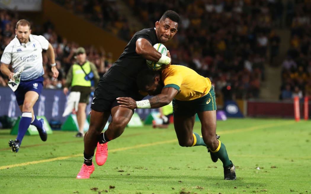 Sevu Reece  of The Allblacks in action  during the  Australian Wallabies v New Zealand All Blacks, Tri Nations rugby union match at Suncorp Stadium, Brisbane, Australia on Saturday 7th November 2020.
Copyright photo: Jason O'Brien / www.photosport.nz
