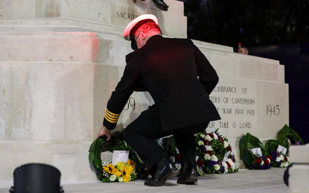 A wreath is laid at the dawn service in Christchurch