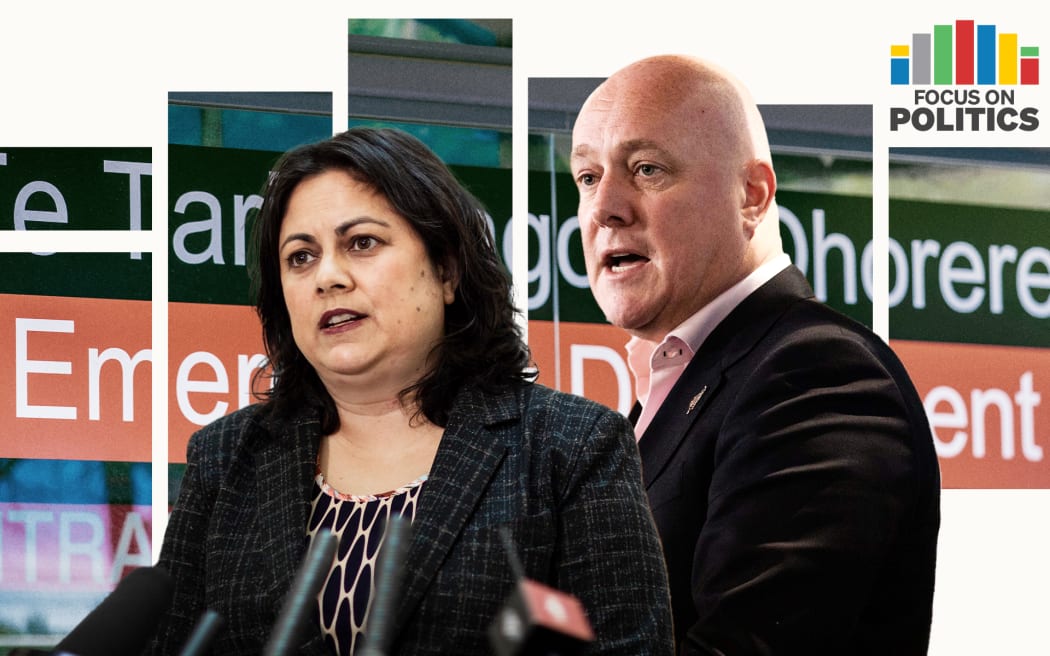 Dr Ayesha Verrall and Christopher Luxon in front of emergency department sign