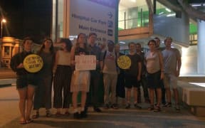 Protesters at Lady Cilento Hospital