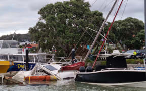 Boats were damaged at Tūtūkākā Marina in Far North overnight of 15 January after strong tidal surges as a result of remnants from Cyclone Cody and the volcanic eruption in Tonga.
