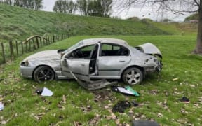 A car following an accident in Hastings, September 2023.
