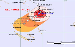 Tropical cyclone threat track map on severe Tropical Cyclone Lola Category 5