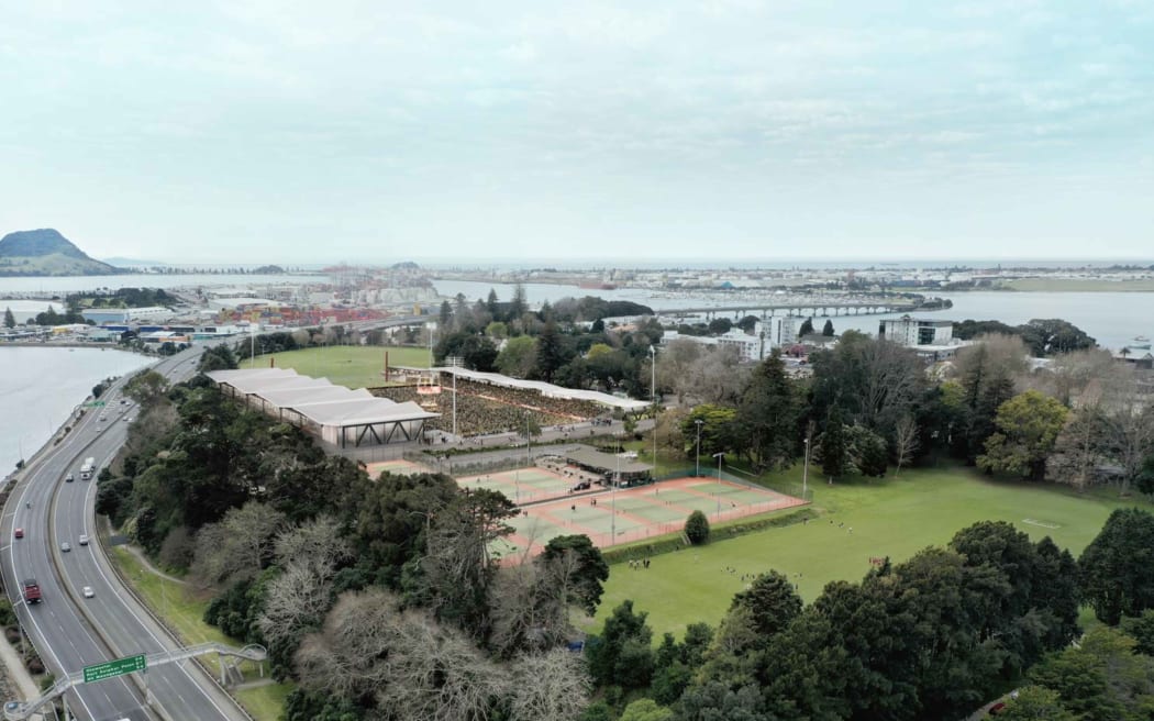 An artist’s impression of the proposed community stadium at the Tauranga Domain