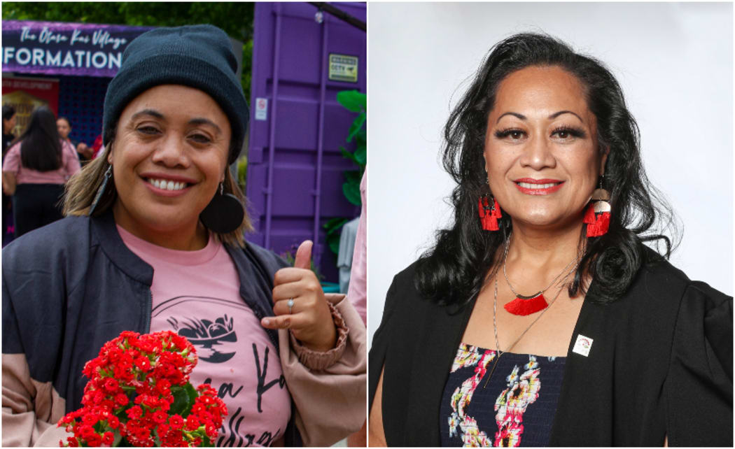 Swanie Nelson, left, Ōtara-Papatoetoe Local Board member and Ōtara Kai Village founder, and local board chairperson Lotu Fuli.