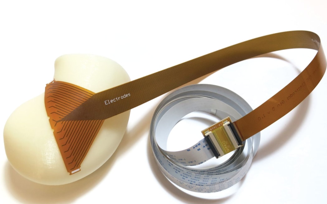 An electrode made using flexible printed circuit technology can be used to map electrical signals in the human stomach.