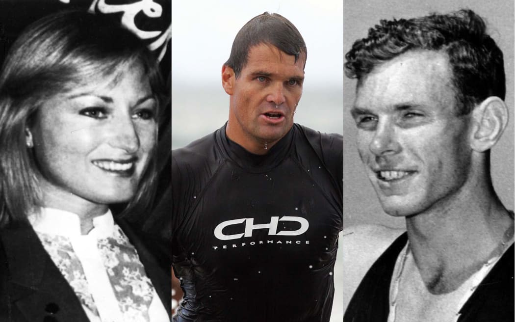 Marathon runner Allison Roe, surf life saving Ironman Cory Hutchings and Sir Peter Snell.