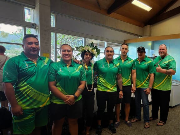 Team Cook Islands with Chef De Mission Mark Short and General Team Manager Jason Lindsay (far left)