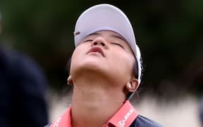 Lydia Ko reacts to missing a putt in Adelaide.