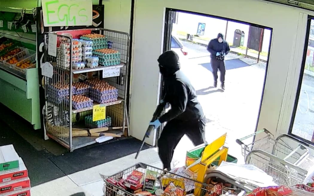 CCTV footage of the Ezi Park Superette robbery in Hamilton this morning.