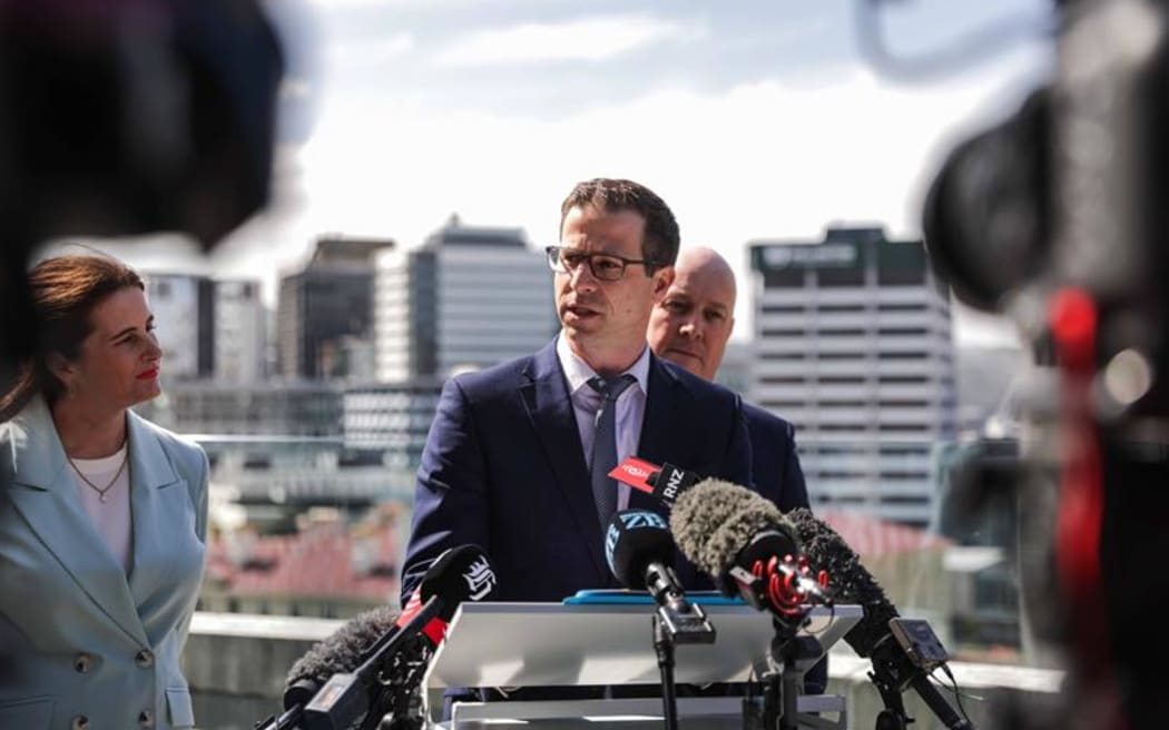 Prime Minister Christopher Luxon and Building and Construction Minister Chris Penk announcing shake-up of earthquake strengthening laws.