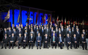 G20 finance ministers and central bankers take a group photo at the 2017 meeting in Baden Baden, Germany.