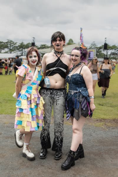 Nat Rennett, Robyn Derecourt and Mereana Nihoniho at Laneway Festival, Western Springs, on 5 February, 2026.