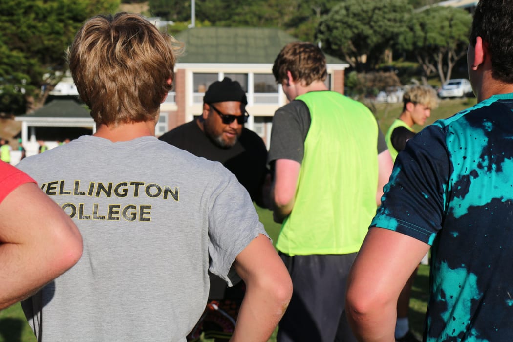 Neemia Tialata demonstrates during a First XV training sessions.