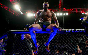 Carlos Ulberg celebrates after beating Da Woon Jung. UFC 293, Qudos Bank Arena, Sydney Olympic Park Australia, Sunday 10th September 2023.