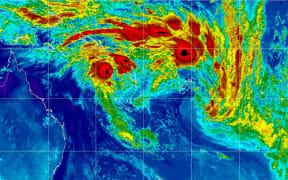 Three tropical disturbances circling the Pacific on 12 February 2019.