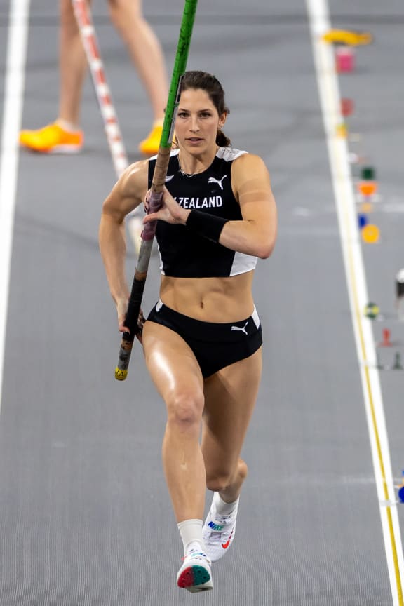 New Zealand's Eliza McCartney competing at the 2024 World Athletics Indoor Championships, Glasgow.
