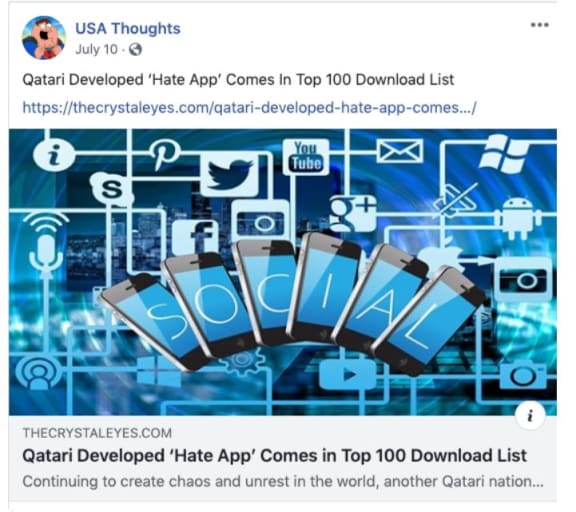 A false news post taken down by Facebook