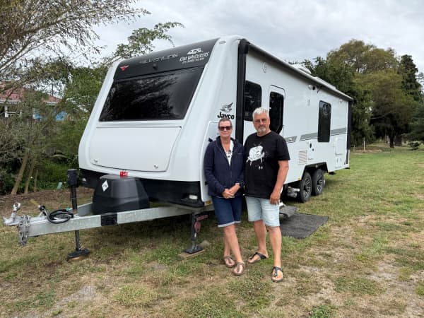 Sandy and David Corbett sold their house and now travel New Zealand in a caravan.