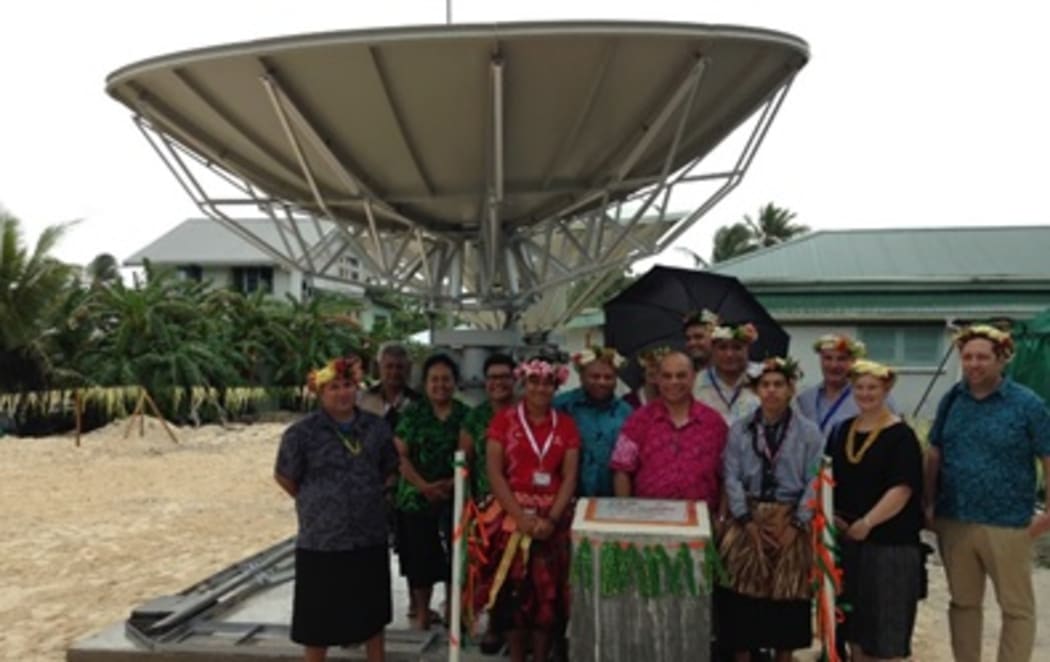 The USP's Tuvalu campus new satellite was commissioned last week by NZ's Minister for Pacific Peoples Aupito William Sio pictured with Fijian Foreign Minister Inia Seruiratu, Dr Giulio Paunga of the regional campuses and estates and infrastructure and campus director Rosiana Lagi and her staff.