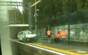 A car fleeing police drove onto the platform at Middlemore station.