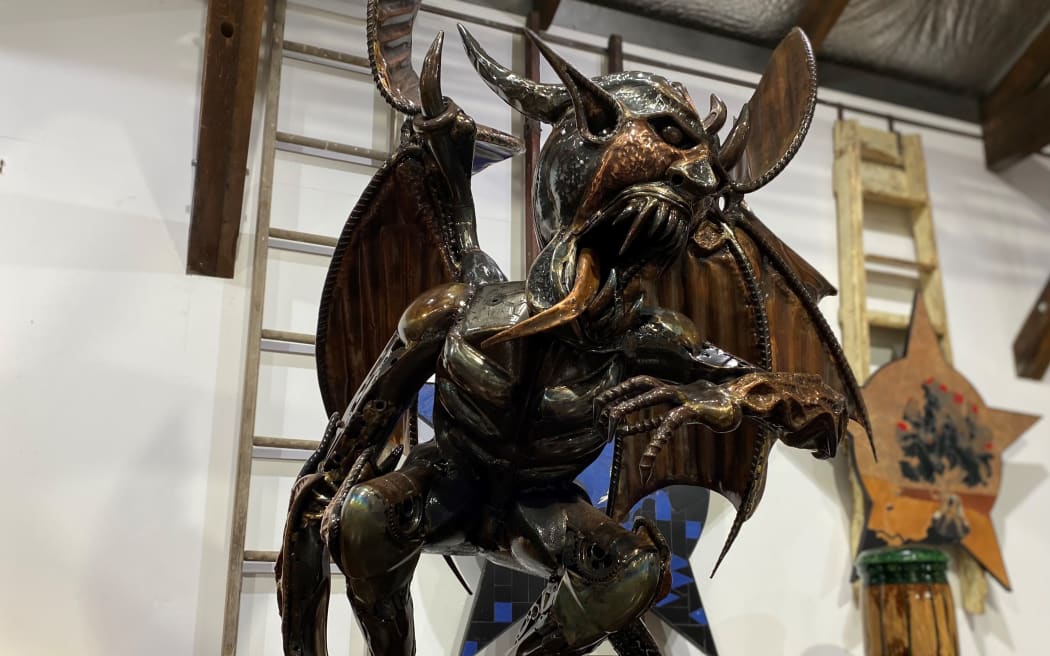 This gargoyle is made from a copper hot water cylinder, among other things.