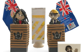 Jainda Ardern and Ashley Bloomfield, as made by Scott Savage and Colleen Pugh.