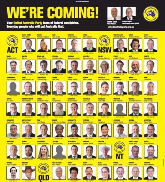 One of many full-page ads promoting Clive Palmer's new party.