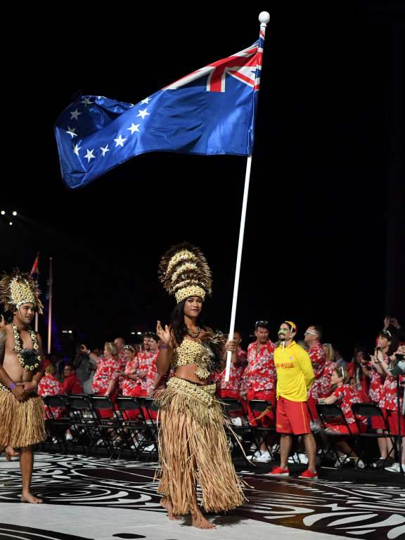 Cook Islands' flagbearer Patricia Taea during the opening ceremony of the 2018 Gold Coast Commonwealth Games.