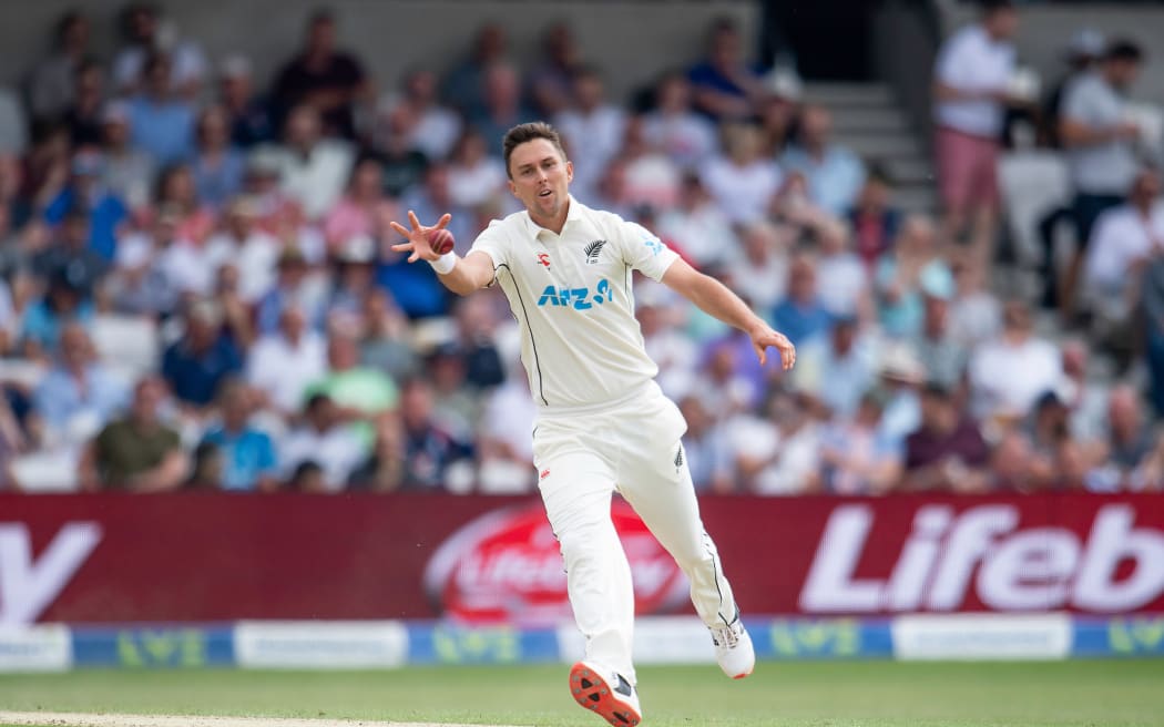 New Zealand's Trent Boult fields from his own bowling against England during day 2 of the 3rd Test between New Zealand and England at Headingley, Leeds, England on Friday 24 June 2022.
2022 New Zealand tour to England.
© Copyright photo: Allan McKenzie / www.photosport.nz
