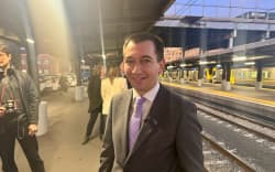 Transport Minister Simeon Brown at Wellington Railway Station after announcing an $800m upgrade announced for lower North Island rail.